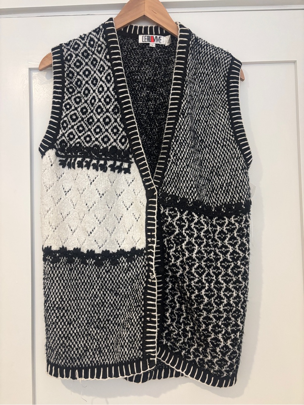 Black & White Patchwork Knit Vest